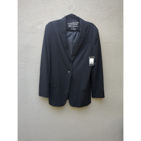 Norma Kamali Boyfriend Blazer Jacket Black Pin Stripe  Single Button NWT - Picture 2 of 10